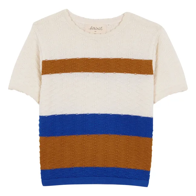 Color Block Fine Mesh T-shirt | Caramel