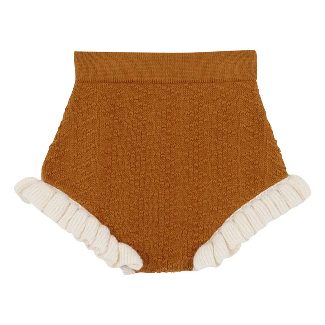 Fine Knit Ruffle Shorts | Caramel