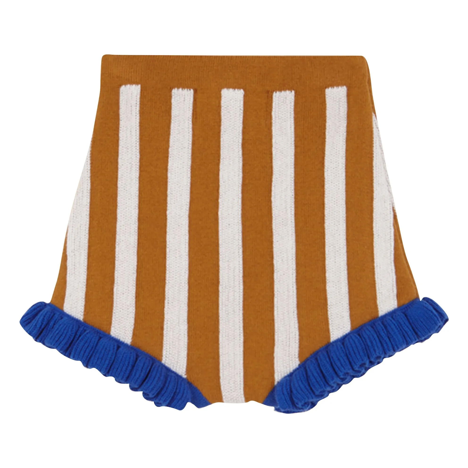 Birinit Caramel Jacquard Striped Ruffle Shorts