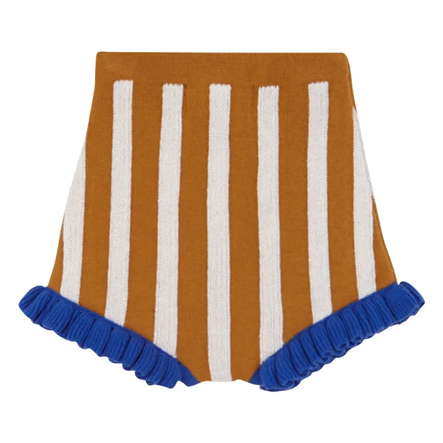 Jacquard Striped Ruffle Shorts | Caramel