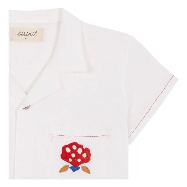 Linen shirt with embroidered pockets | White