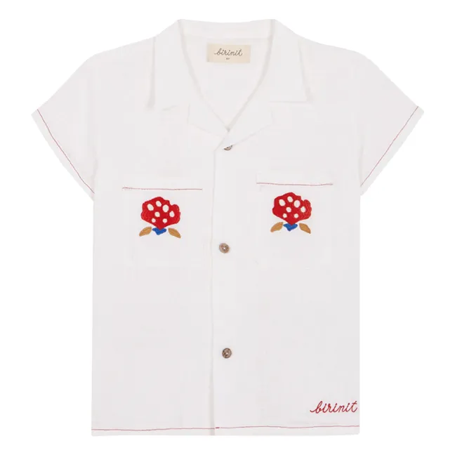 Linen shirt with embroidered pockets | White