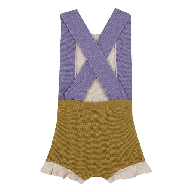 Fine knit Color Block ruffle romper | Yellow green