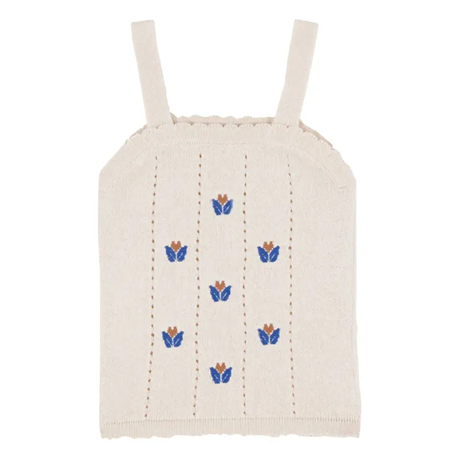 Embroidered Fine Knit Top | Ivory
