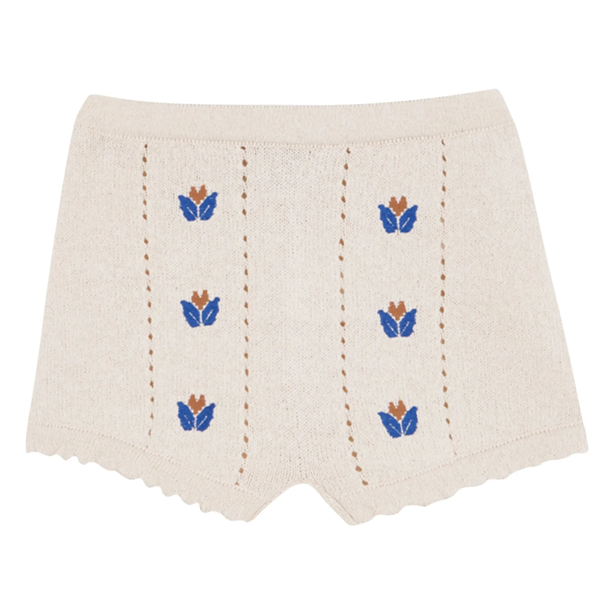 Birinit Ivory Embroidered Fine Knit Shorts