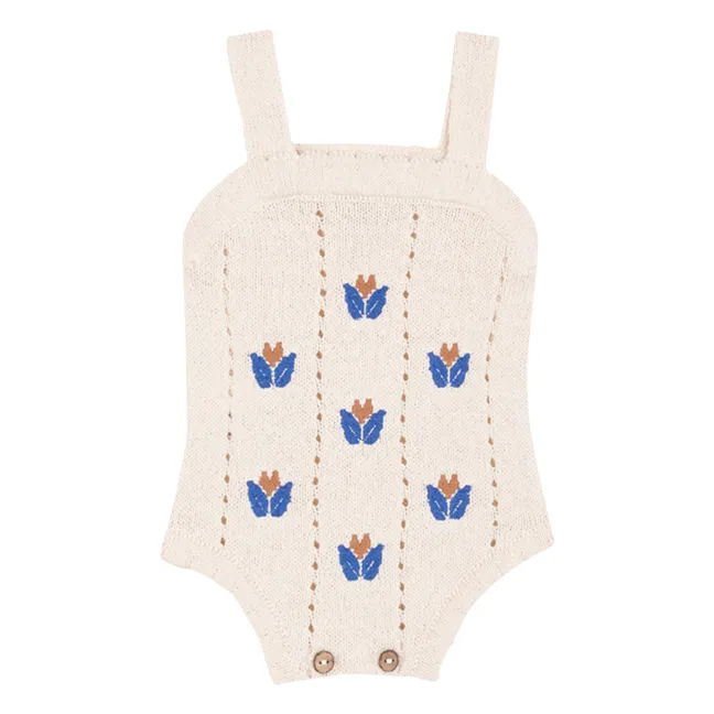Fine knit embroidered romper | Ivory