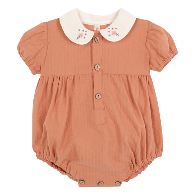 Claudine neck romper Dessert Organic cotton | Russet