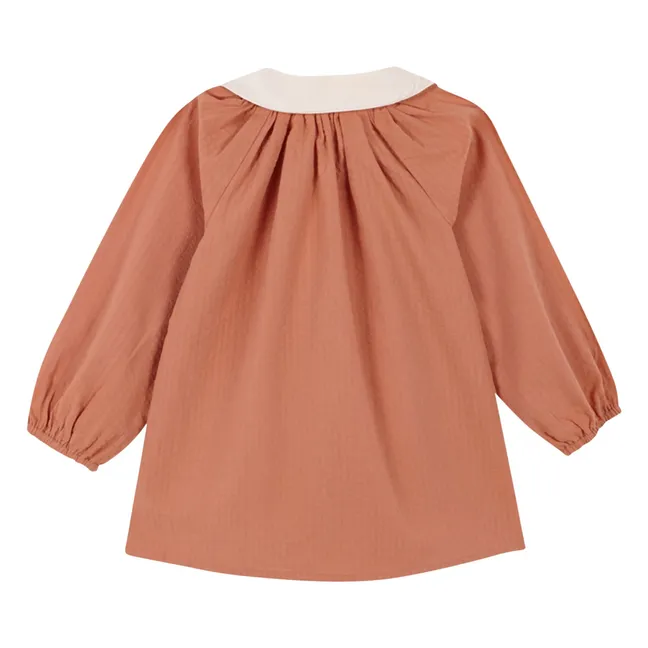 Blusa con cuello Claudine de algodón orgánico Dessert | Marrón Rojizo