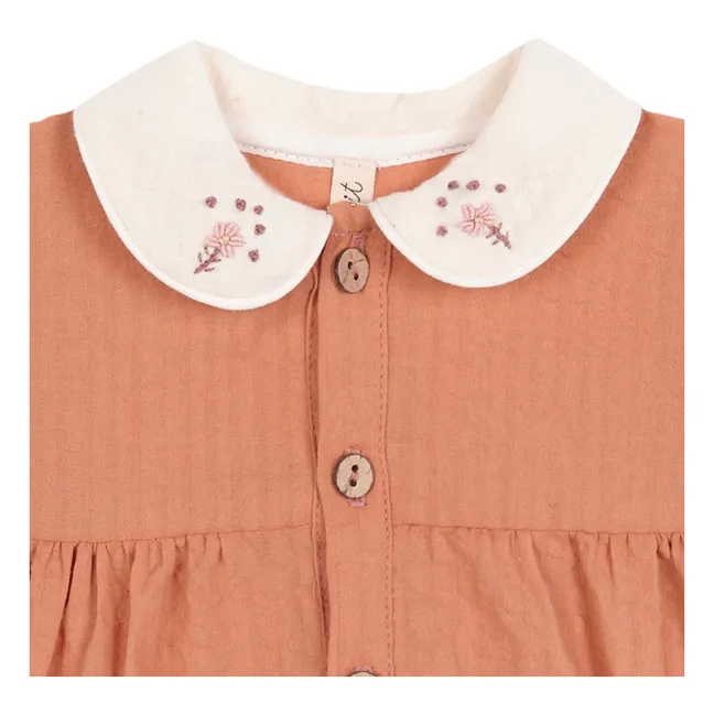 Claudine neck romper Dessert Organic cotton | Russet