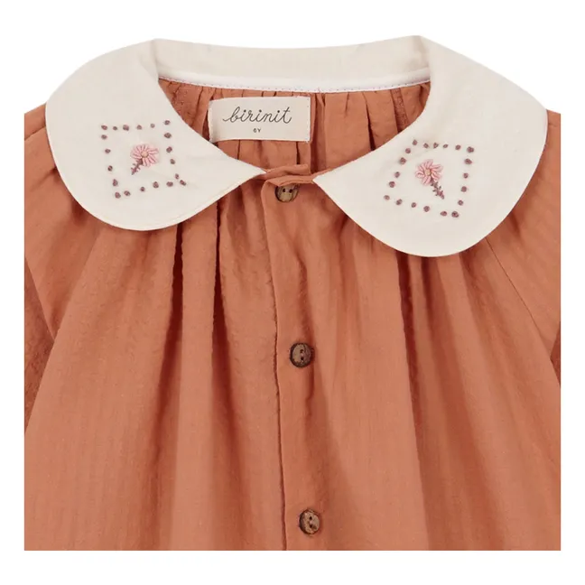 Blouse Col Claudine Dessert Coton Bio | Brun roux