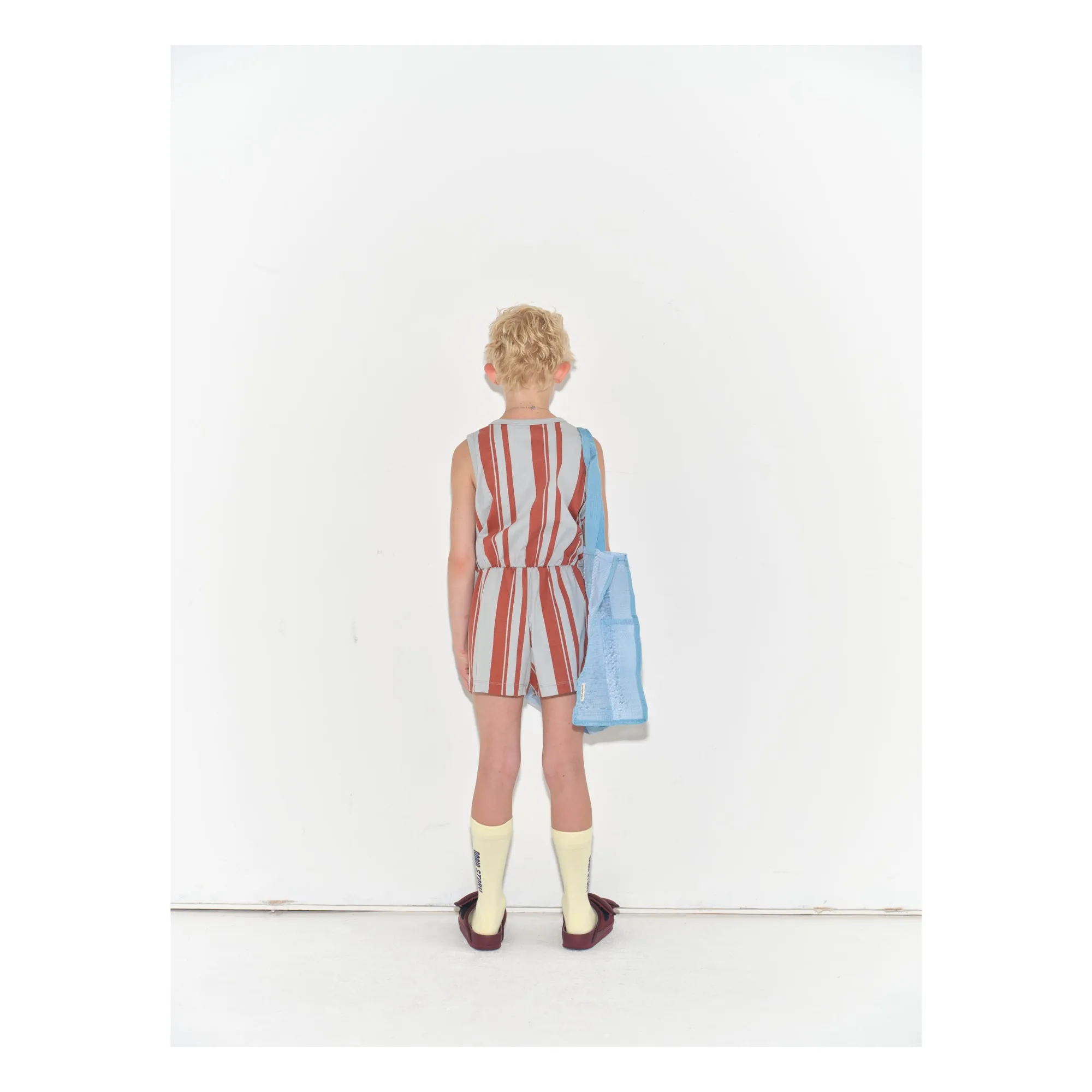 Combishort Boutonnée Rayée Coton Bio | Bleu pâle- Image produit n°1