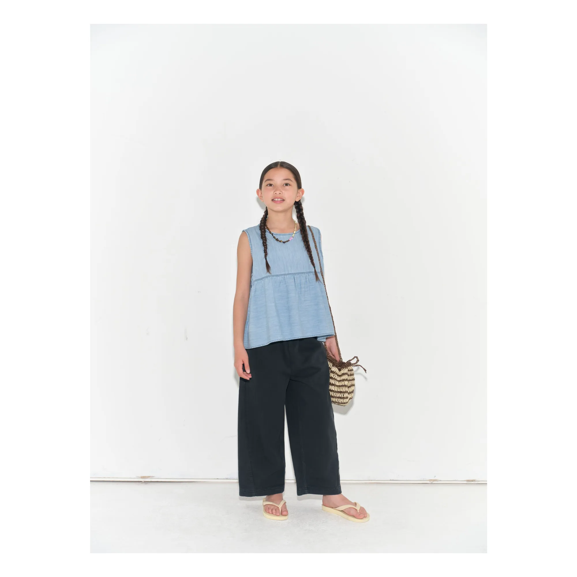 Top Denim Volants Coton Bio | Bleu Clair- Image produit n°2