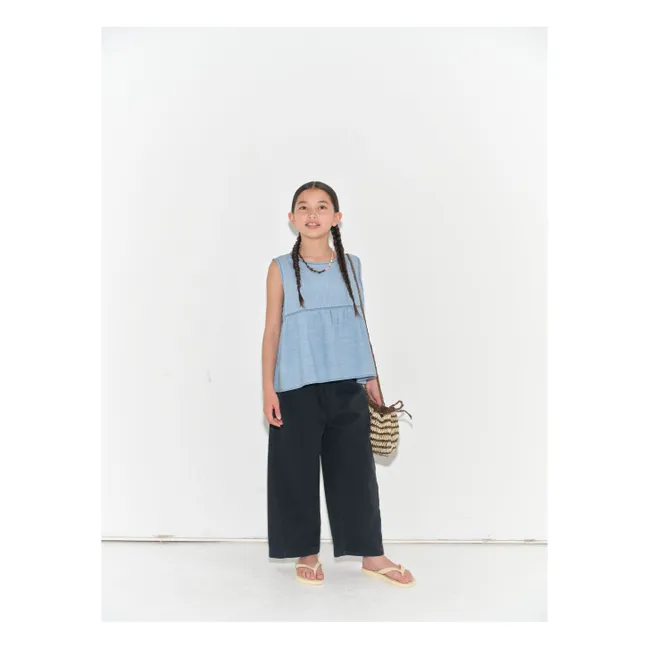 Top Denim Volants Coton Bio | Bleu Clair