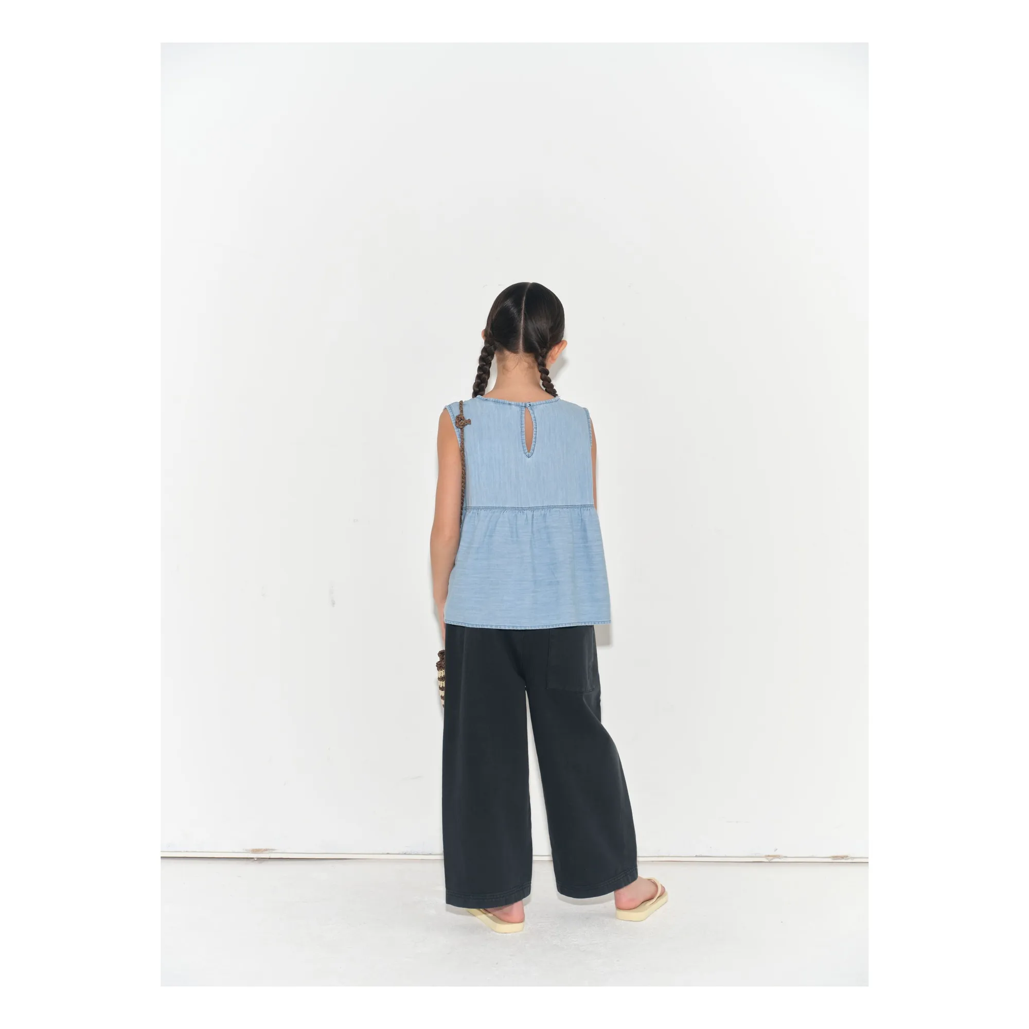 Top Denim Volants Coton Bio | Bleu Clair- Image produit n°1