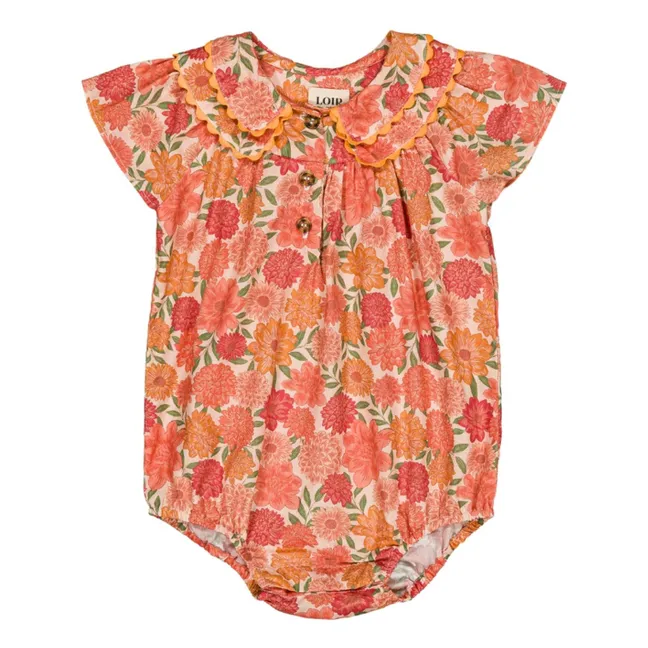Pelele de algodón ecológico Toinette Flowers | Coral