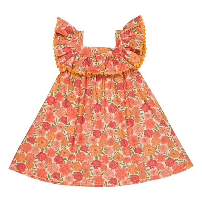 Vestido Paz Flores Algodón Ecológico | Coral