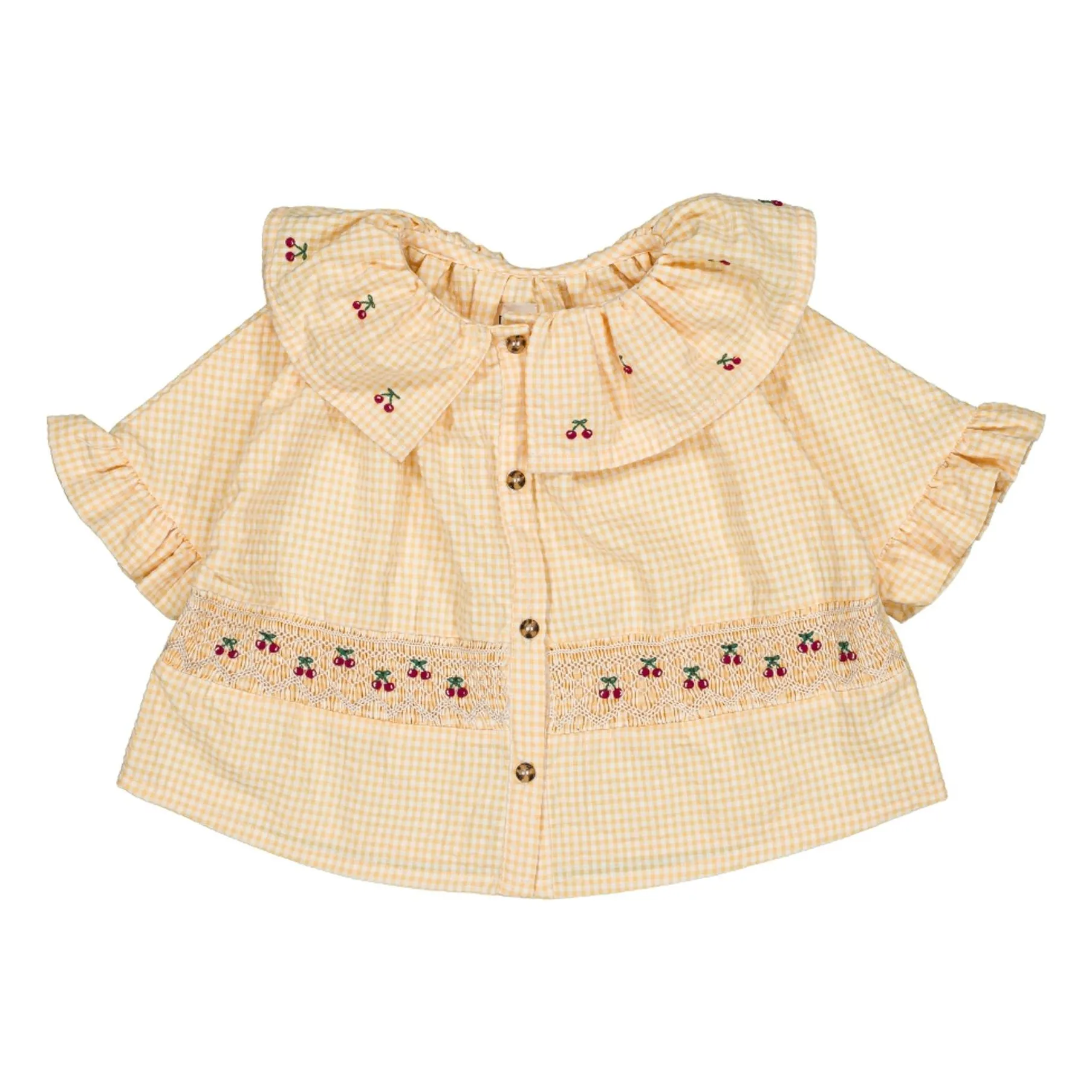 Loir Yellow Blouse Hortense Vichy Cerises Coton Bio