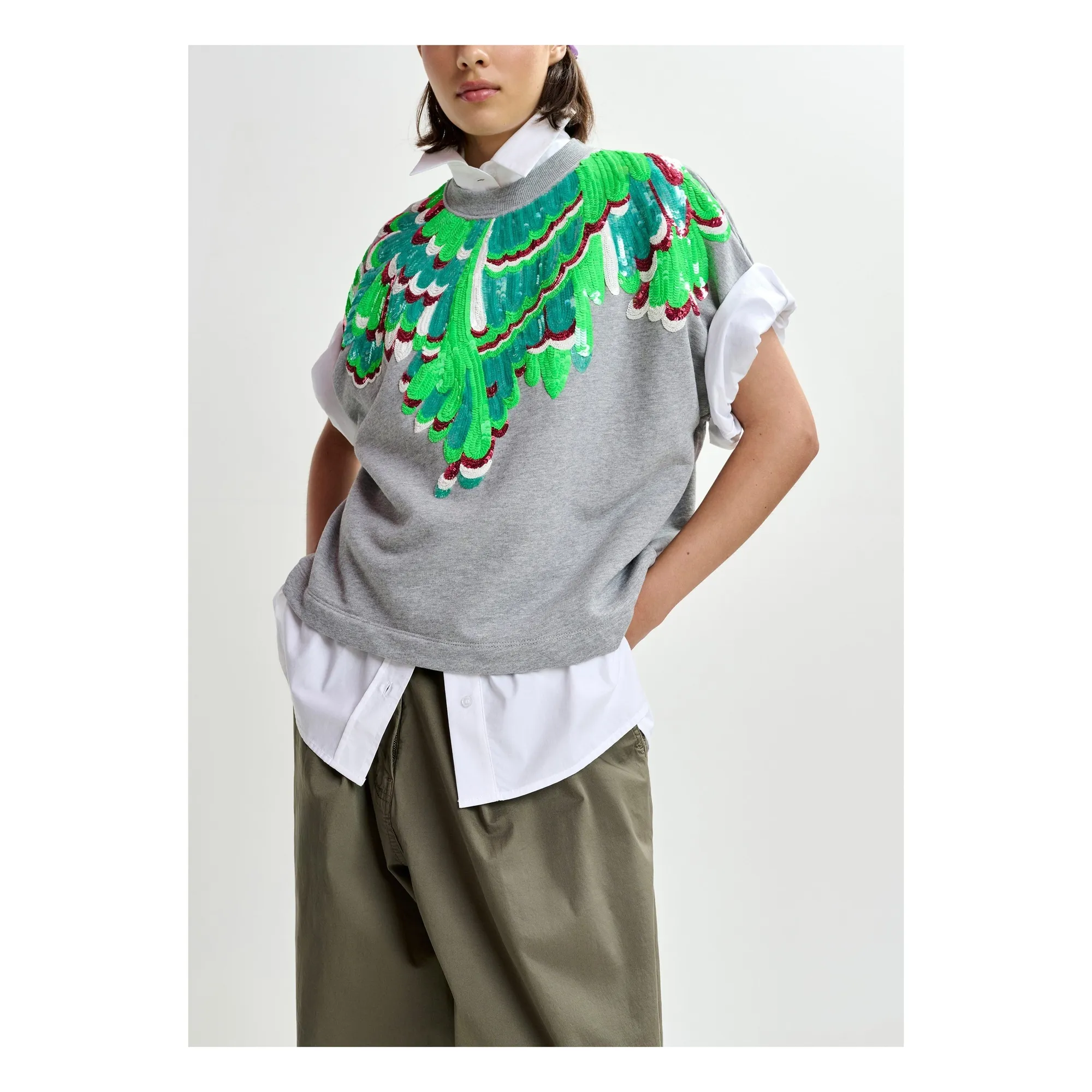 Sweat Jolies Broderies | Vert- Image produit n°0