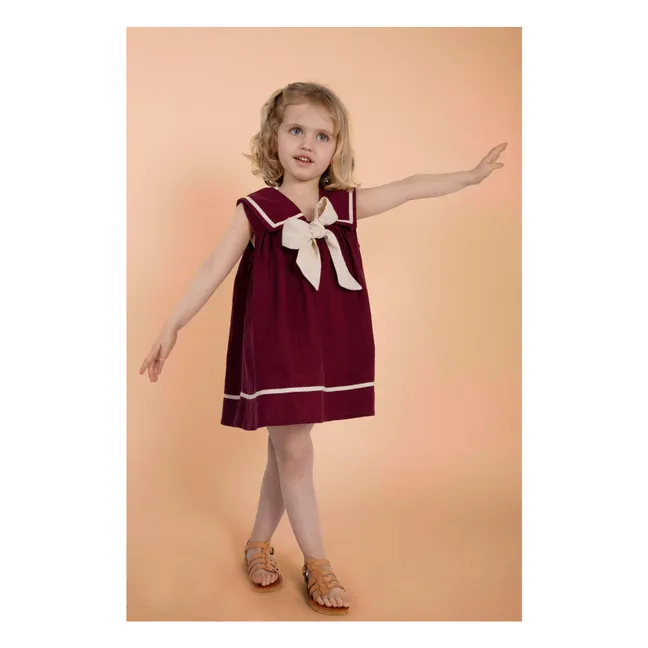 Gabriella Vestido con lazo de lino | Burdeos