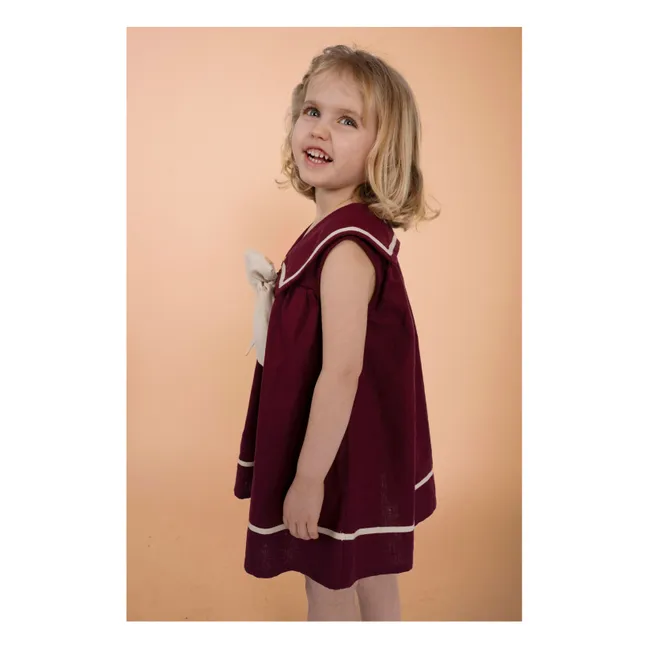 Gabriella Vestido con lazo de lino | Burdeos