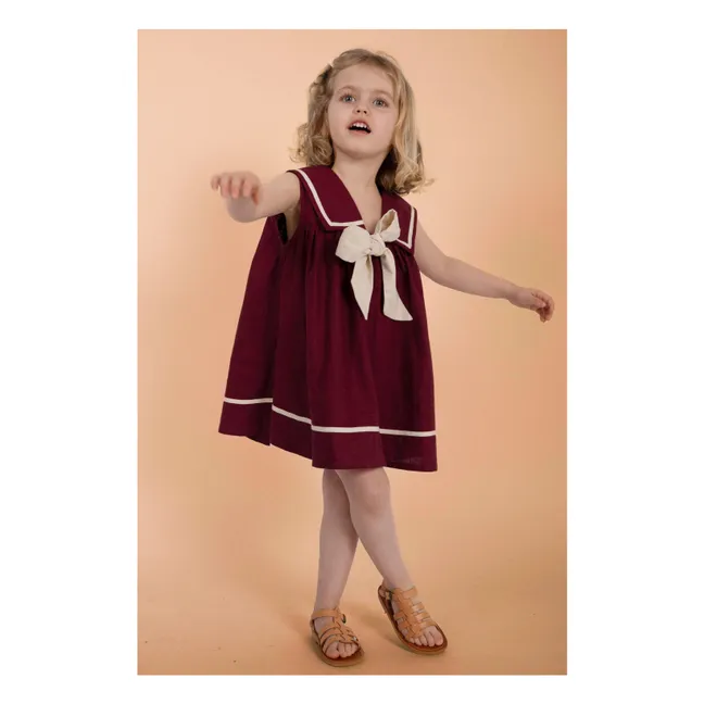 Gabriella Vestido con lazo de lino | Burdeos