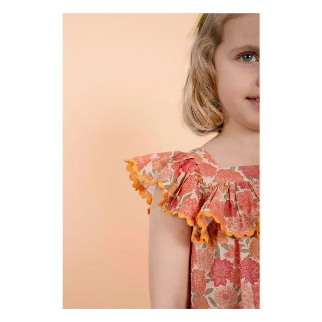 Vestido Paz Flores Algodón Ecológico | Coral