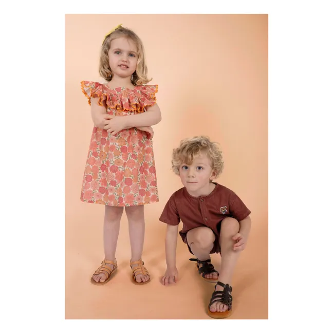 Vestido Paz Flores Algodón Ecológico | Coral