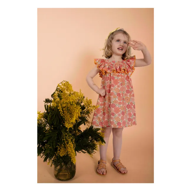 Vestido Paz Flores Algodón Ecológico | Coral