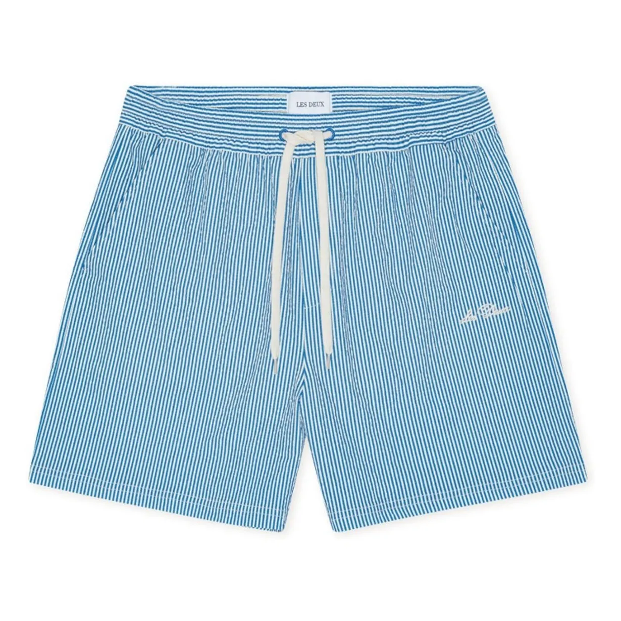 Les Deux Azure Blue Stan Seersucker Striped Swim Shorts