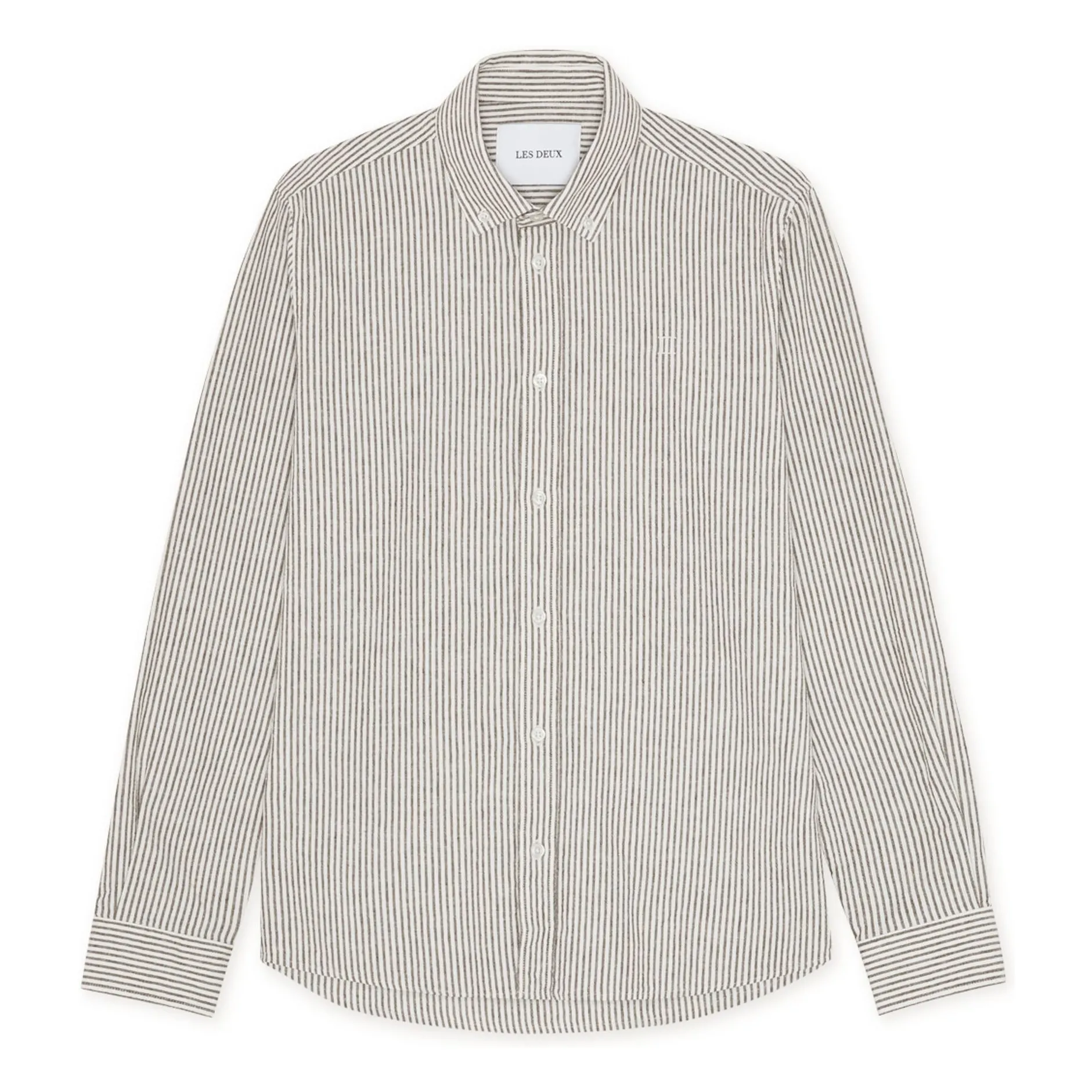 Les Deux Light Brown Striped Shirt Konrad Linen