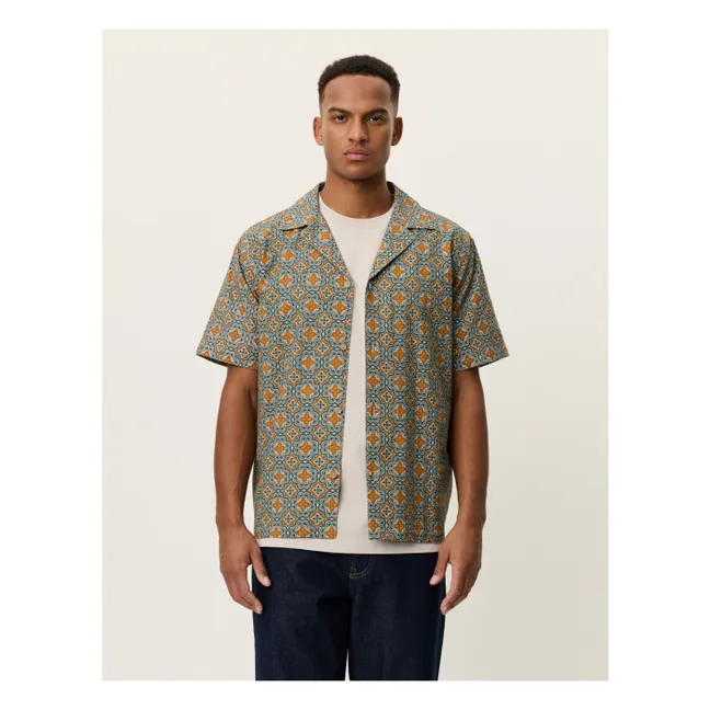 Chemise Manches Courtes Lukas Arabesque Coton Bio | Vert argile