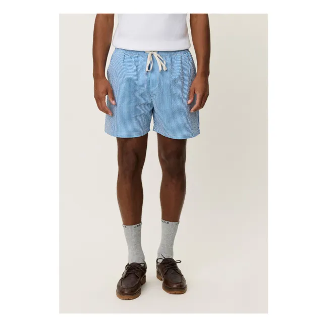 Short de Bain rayé Stan Seersucker | Bleu azur