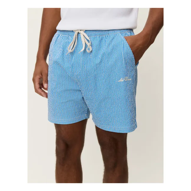 Short de Bain rayé Stan Seersucker | Bleu azur