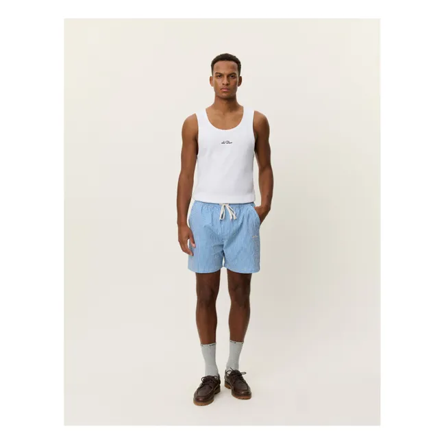 Short de Bain rayé Stan Seersucker | Bleu azur