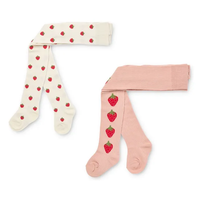 Lot de 2 Paires de Collants Pointelle Vera Fraises | Rose