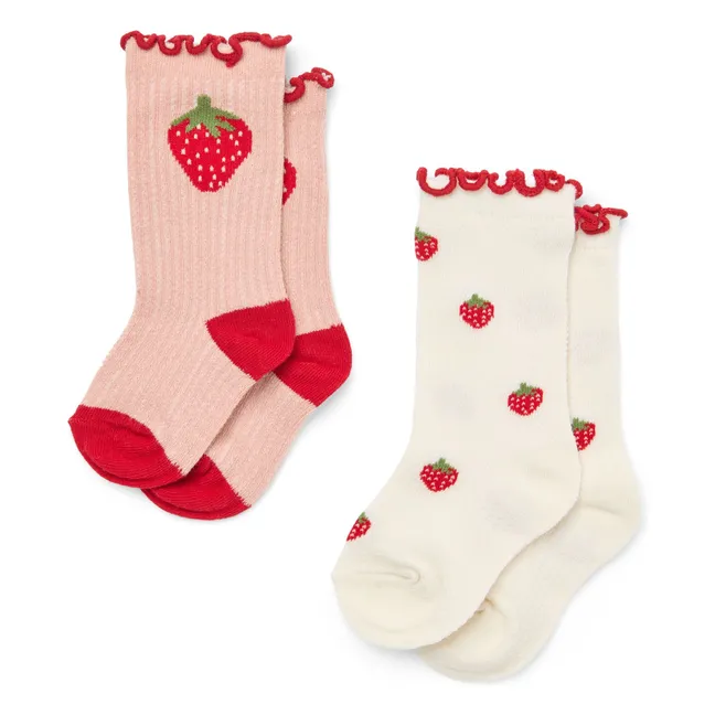 Lote de 2 pares de calcetines Pointelle Vigga Fresa | Rosa