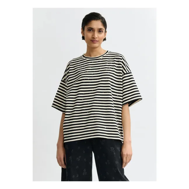 T-shirt Rayures Strass Joste | Blanc