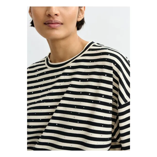 T-shirt Rayures Strass Joste | Blanc