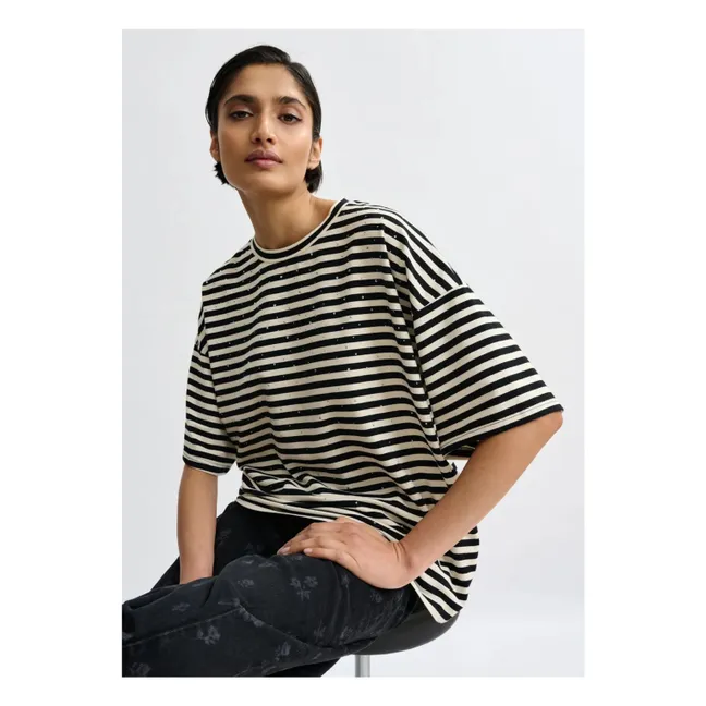 T-shirt Rayures Strass Joste | Blanc