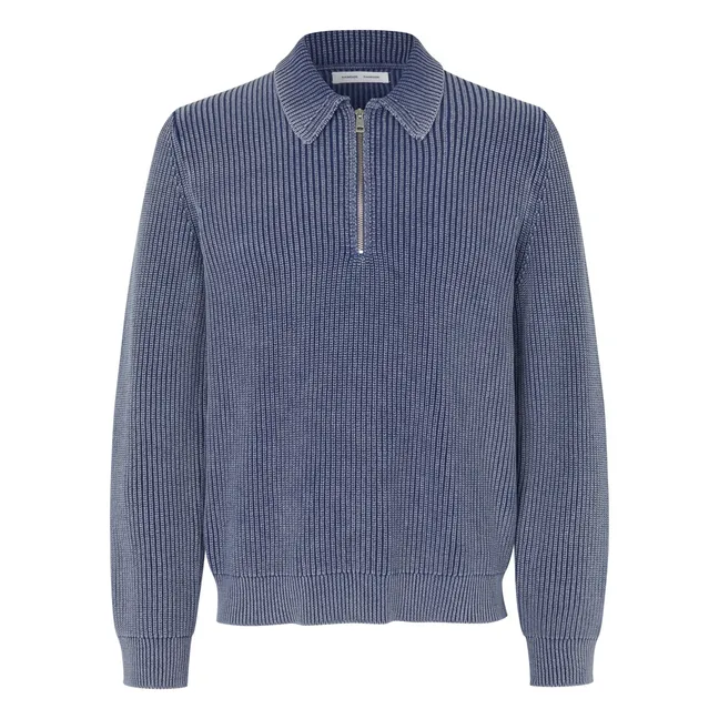 Pull Col Polo Zippé | Bleu Acier