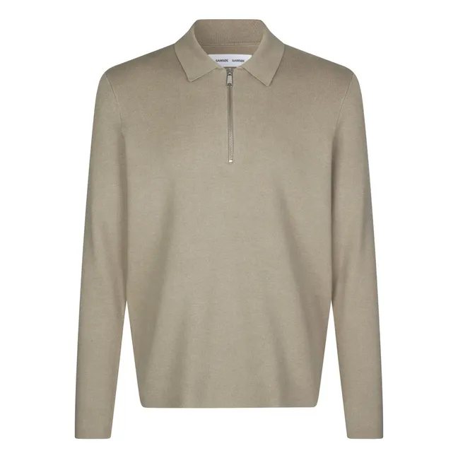 Guna Long Sleeve Half Zip Polo Shirt | Beige