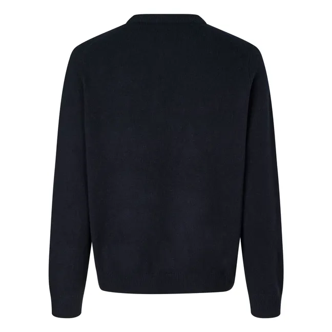 Jersey Isak de lana y cuello redondo | Azul oscuro