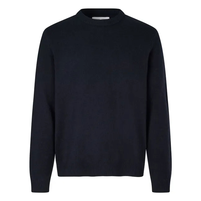 Isak Wool Round Neck Sweater | Dark Blue