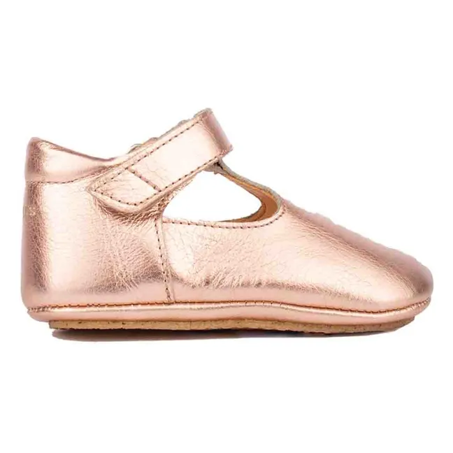 Metallic Leather Slippers | Pink Gold