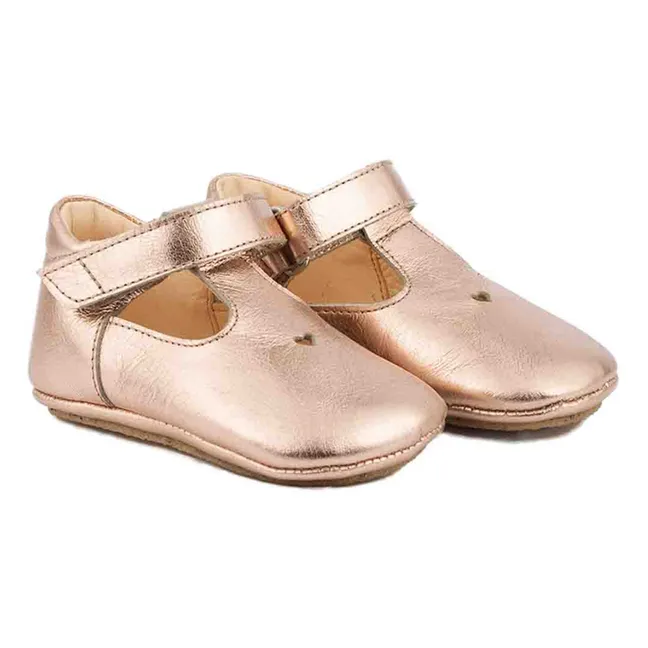 Metallic Leather Slippers | Pink Gold
