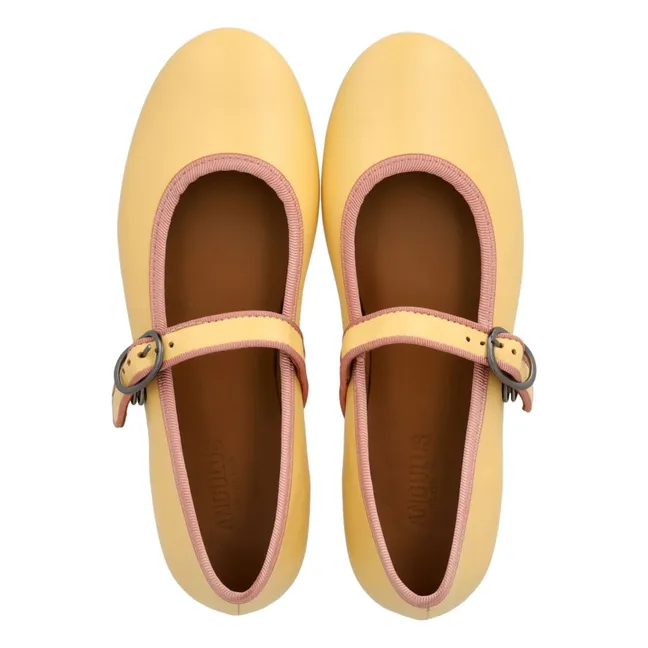 Mary Jane Ballerinas Kontrastreifen | Blasses Gelb