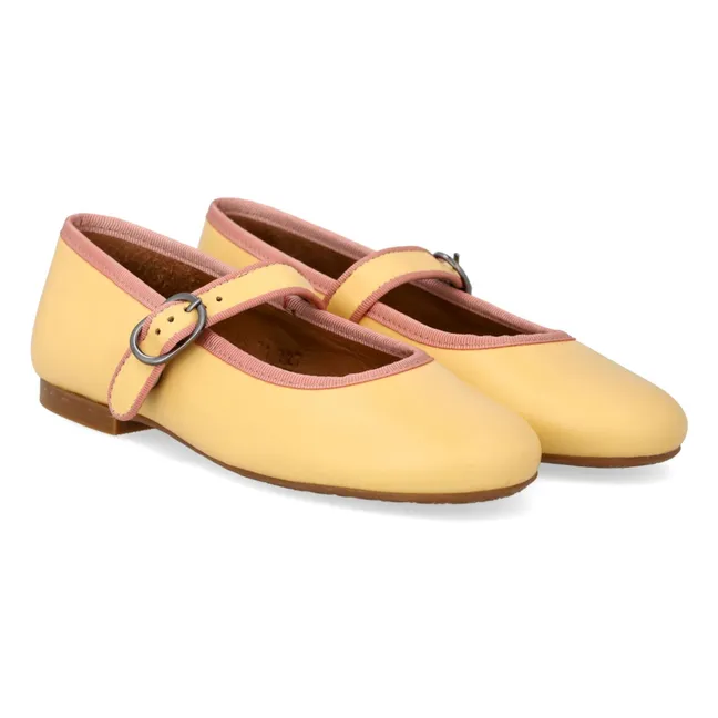 Ballerines Mary Jane Bandes Contrastées | Jaune pâle