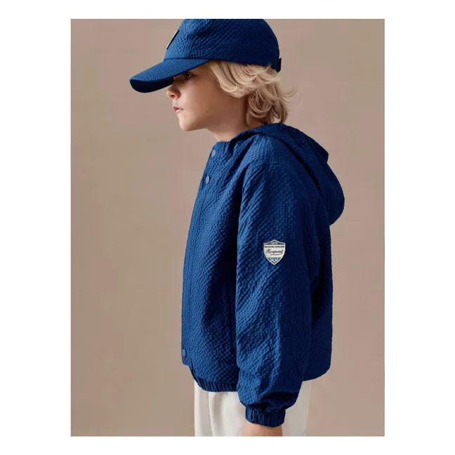 Lenny Carreaux Seersucker Chaqueta con capucha Fibras recicladas | Azul índigo