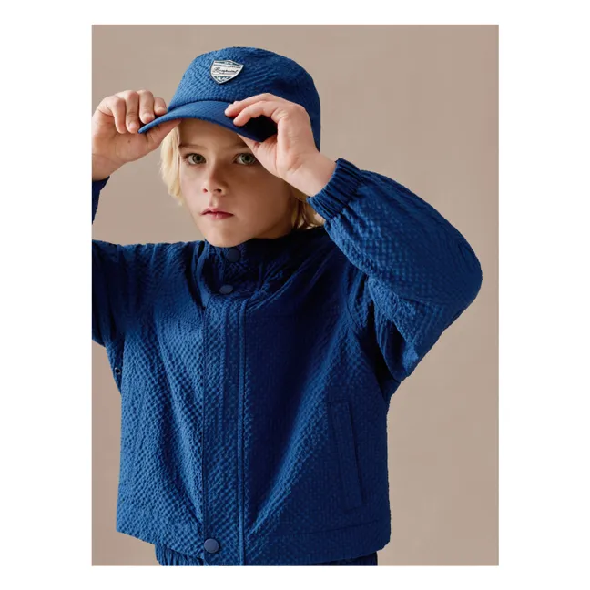 Lenny Carreaux Seersucker Chaqueta con capucha Fibras recicladas | Azul índigo