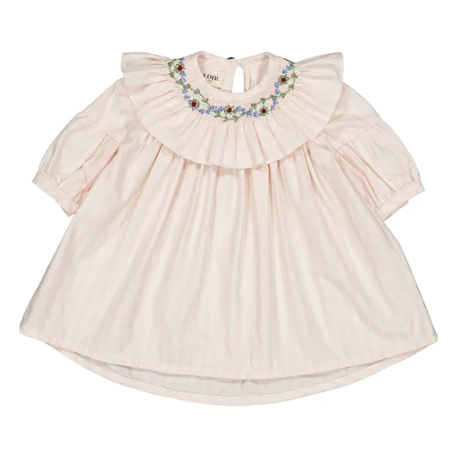 Robe Bianca Rayée Fleurs | Rose